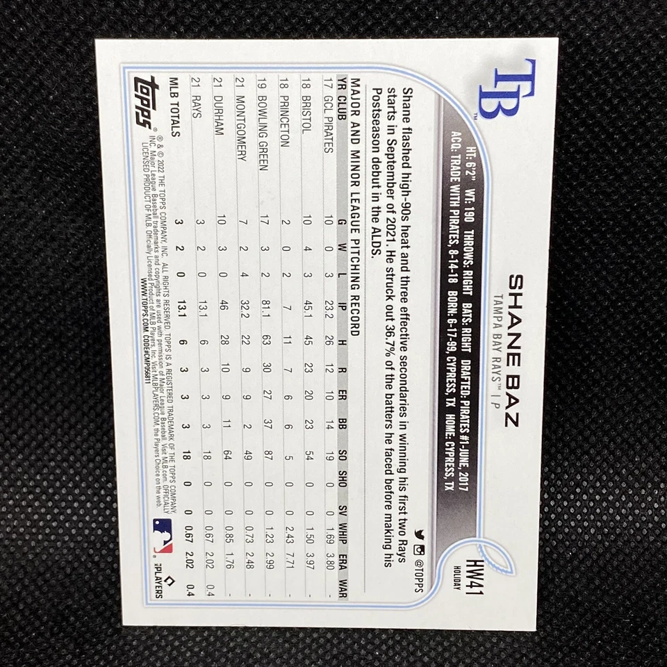 Metallic! 🚨2022 Topps Holiday Shane Baz RC Tampa Bay Rays Rookie #41 - Image 2 of 2
