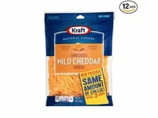 Kraft Zip Pak Shredded Mild Cheddar Cheese 8oz (PACK OF 12)