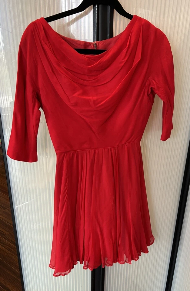 Винтажное шелковое шифоновое платье 50-х годов для коктейльной вечеринки красное рокабилли прихоть готическое размер S - Изображение 4 из 4