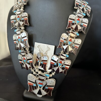 Turquoise Abalone Thunderbird Zuni Sterling Silver Squash Blossom