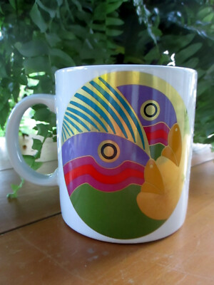 VINTAGE LAUREL BURCH CARIBBEAN COCKATOOS BIRDS COLLECTIBLE MUG BRIGHT COLORS