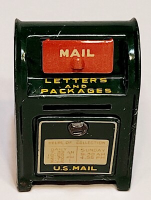 Vintage U.S Mail Tin Mailbox Coin Bank  Japan 2.5  Tall Green 