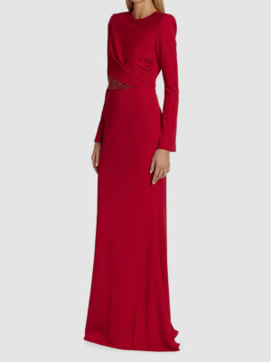 badgley mischka red dress Belted Maxi Ruffled Chiffon Size 0 Flutter S Celebrity Owned neckline adds a dash of formality Noleggia online Abito rosso con