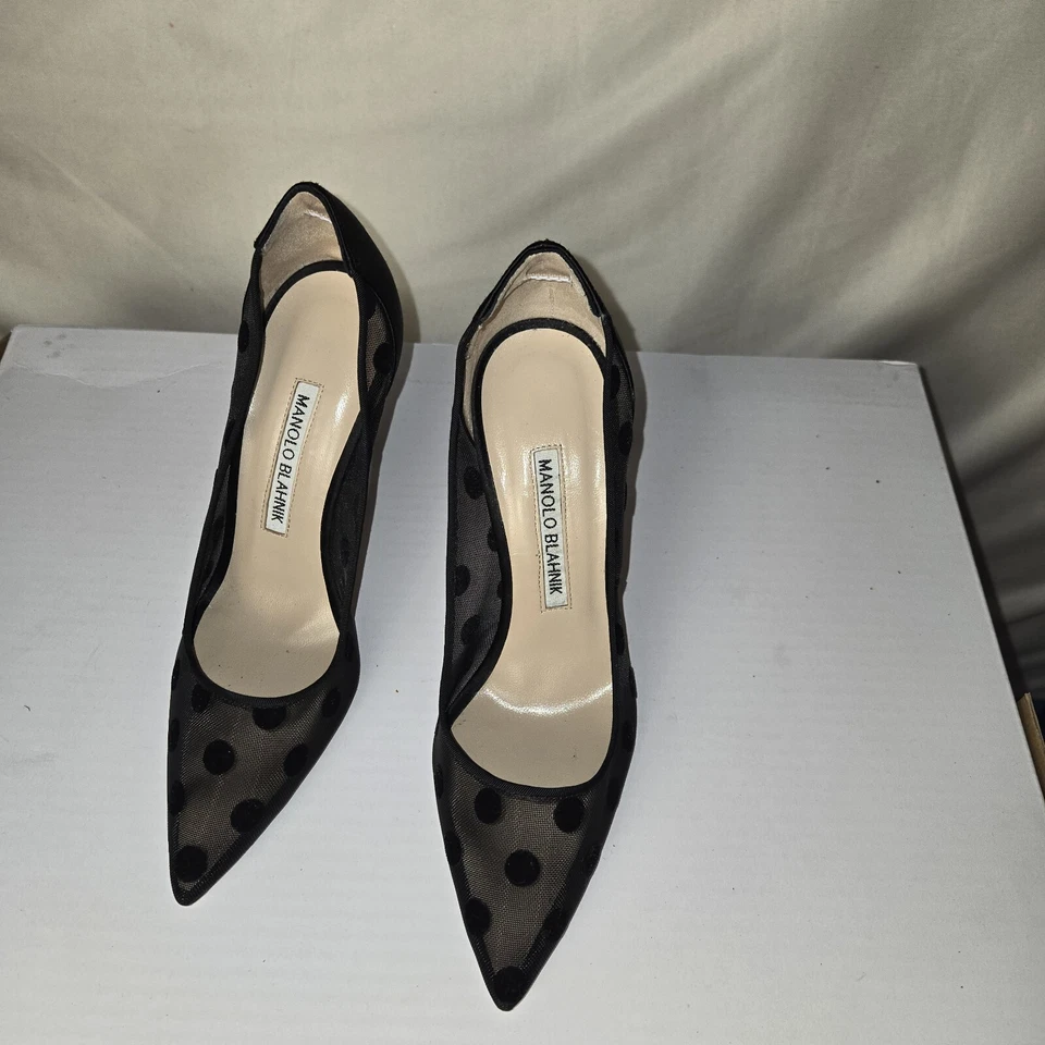 Zapatos de salón Manolo Blahnik BBLA 105 satinado lunares malla flocada Foto 2 de 4