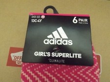 Adidas Pack of 6 Pair Socks M Size 13C-4Y Girls' Superlite Climalite No Show