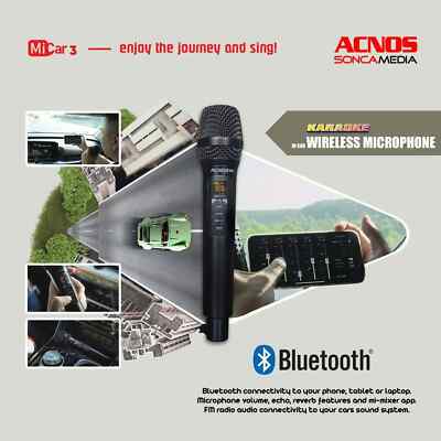 ACNOS Mi-Car 3 In Car Karaoke Wireless Microphone + Carry Bag (Bluetooth / FM)