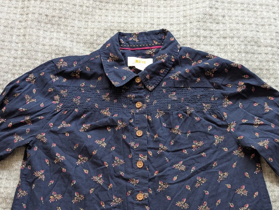 Maeve Top Women 00 Blue Floral Print Button Up Long Sleeve Shirt Cotton Blend - Image 2 of 4