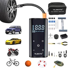 64PCS Tire Repair Kit w/ 120PSI Air Compressor – Car & Motorcycle Emergency Tool