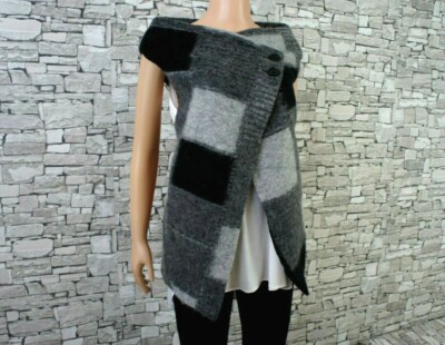 COLDWATER CREEK DAMEN WOLLE MIX PLAID TWEED ÜBERZIEHER STRICKJACKE GRAU  XL