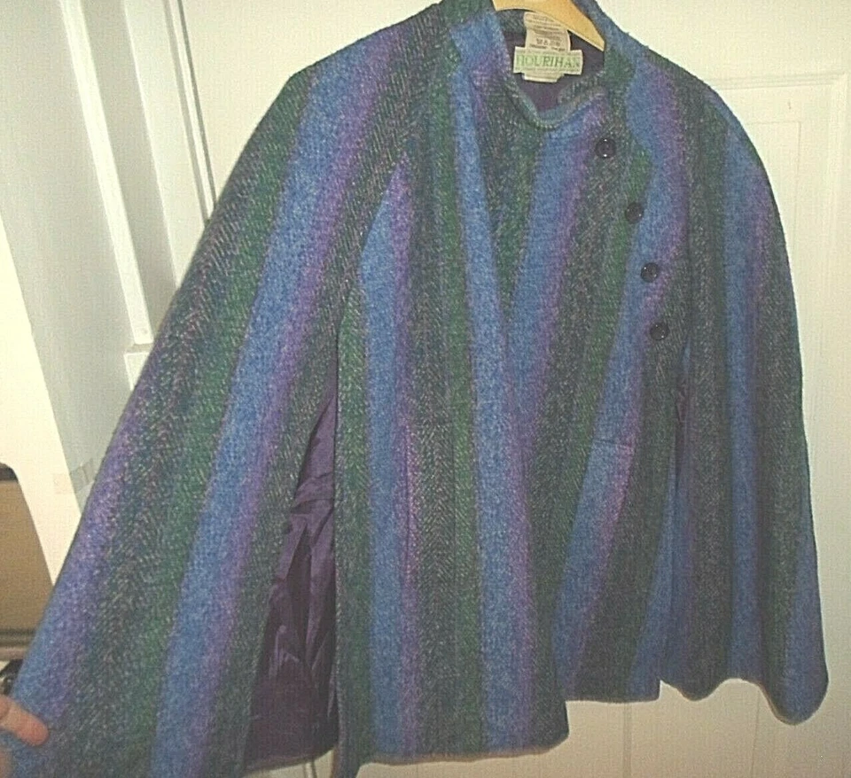 Jimmy Hourihan GRANDE Capa Dublin Irlanda Donegal Lã de tweed Verde/Roxo/Azul - Imagem 3 de 4