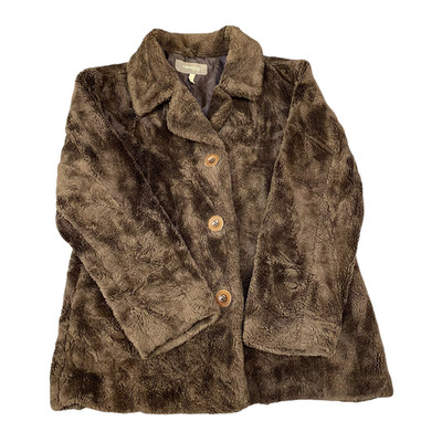 Kenvelo Faux Fur Jacket Womens Medium Brown Notch Lapel Single Breasted 3 Button