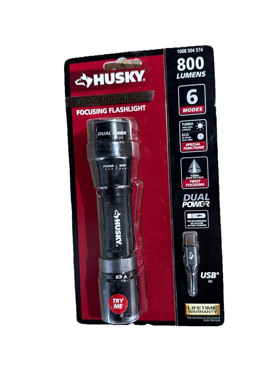 Husky 800 Lumens Dual Power LED Rechargeable Focusing Flashlight