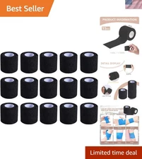 15 Pack Black Self-Adhesive Cohesive Bandage, 2 Inch x 5 Yards - Breathable C...