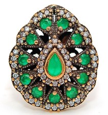 Ottoman Empire Style 5CT Treated Emerald 925 Sterling Silver Ring Sz 7 HB4