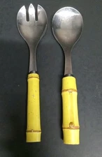Bamboo Handle Boston Warehouse Stainless Steel Serving Set Spoon And Fork Yellow