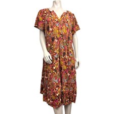 Target Latino Heritage 1X Dress Brown Print V Neck Short Sleeve Floral Rayon