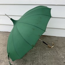 Vintage Green Nylon Umbrella Parasol Pagoda Japan