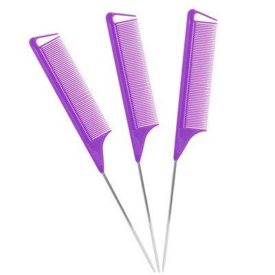 Rat Tail Steel Pin Teasing Combs Set: 3 Pack Hair 9.6x1.1x0.4 Inch, Purple 