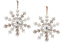 Set of 2 Large 10 1/2" Champagne Colored Glittered Snowflake Ornaments