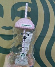 2026 Starbucks Bearista Light Pink Bear Glass Tumbler Cold Cup with Straw 591ml
