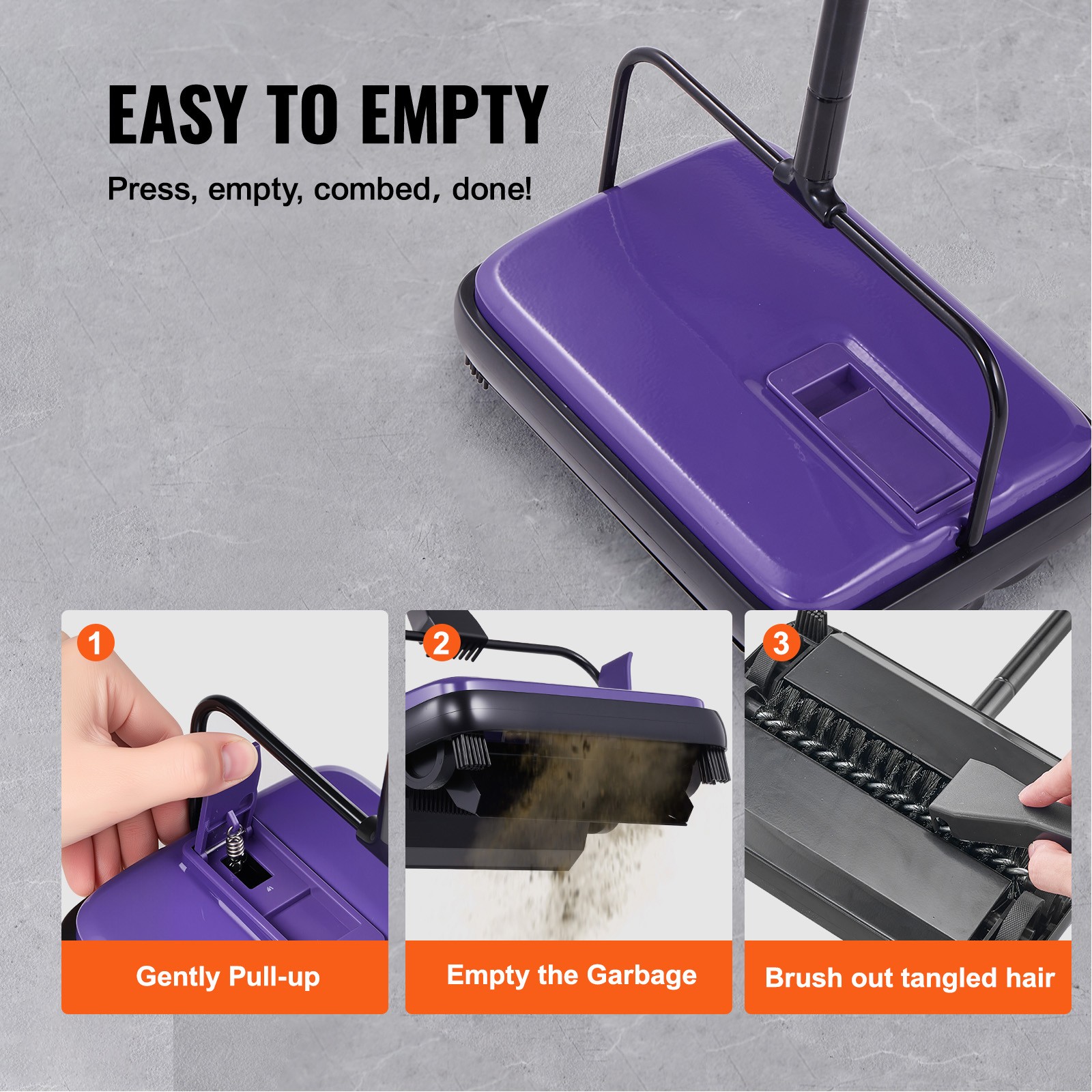 Carpet Floor Sweeper Manual 6.7 inch Width Sweeping Paths Non Electric