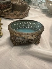 vtg filigree trinket box beveled glass vanity jewelry box