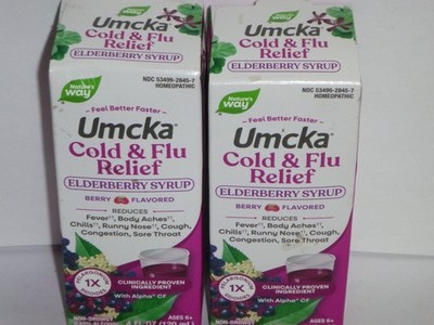 (2 pack) Nature's Way Umcka Cold & Flu Relief Elderberry Syrup - 4oz - Exp 9/27