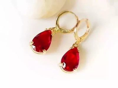 4 Ct Pear Cut Simulated Red Ruby Drop/Dangle Earrings In 14k Yellow Gold Plated