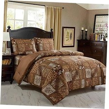 3 Piece Animal Print Comforter with Pillow Sham, Chocolate Leopard Queen Brown
