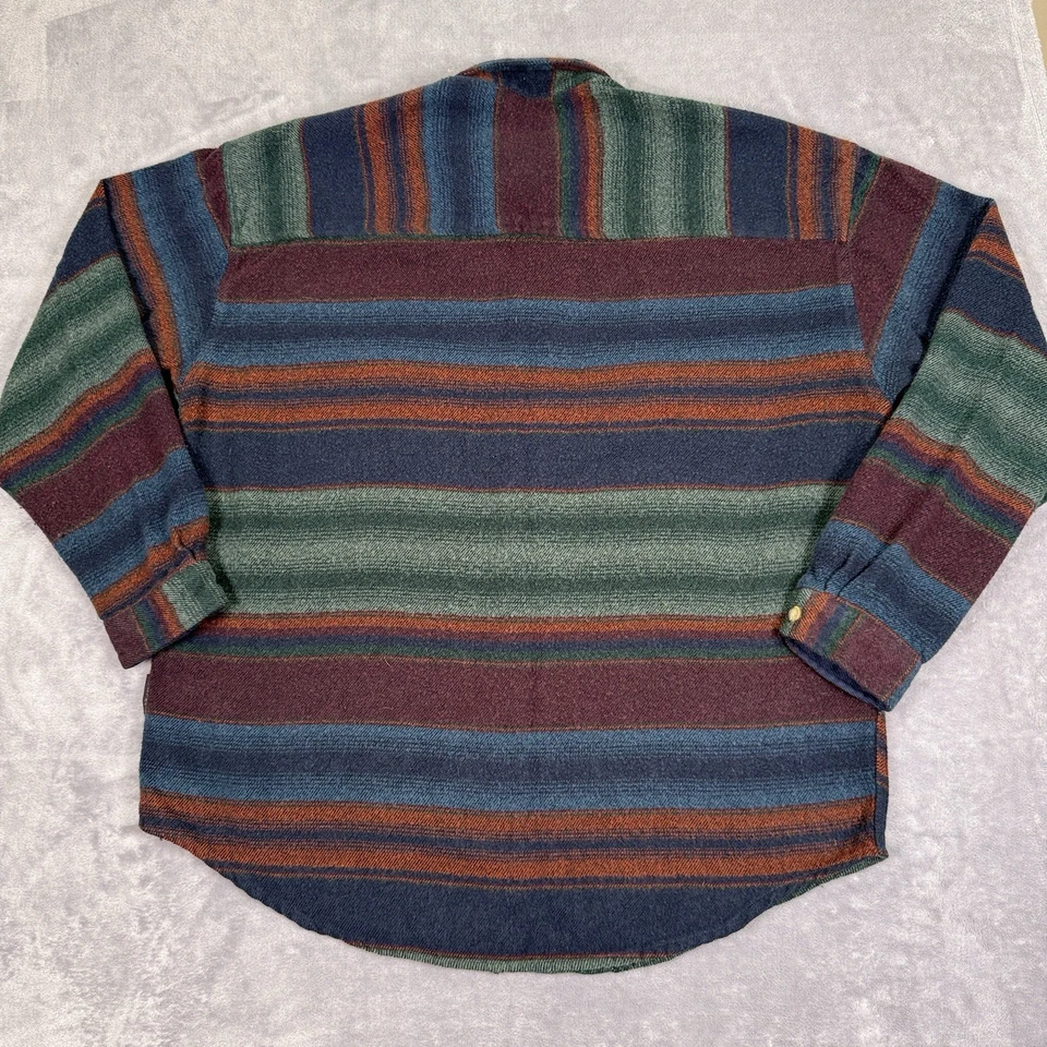 Camisa De Colección Estructura Para Hombre L Multicolor Azteca Rayas Franela Acrílico Abotonada Foto 3 de 4