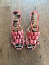 Roberto Cavalli Women's Pink Beaded Slip-On Cone Heel Sandals EU 36