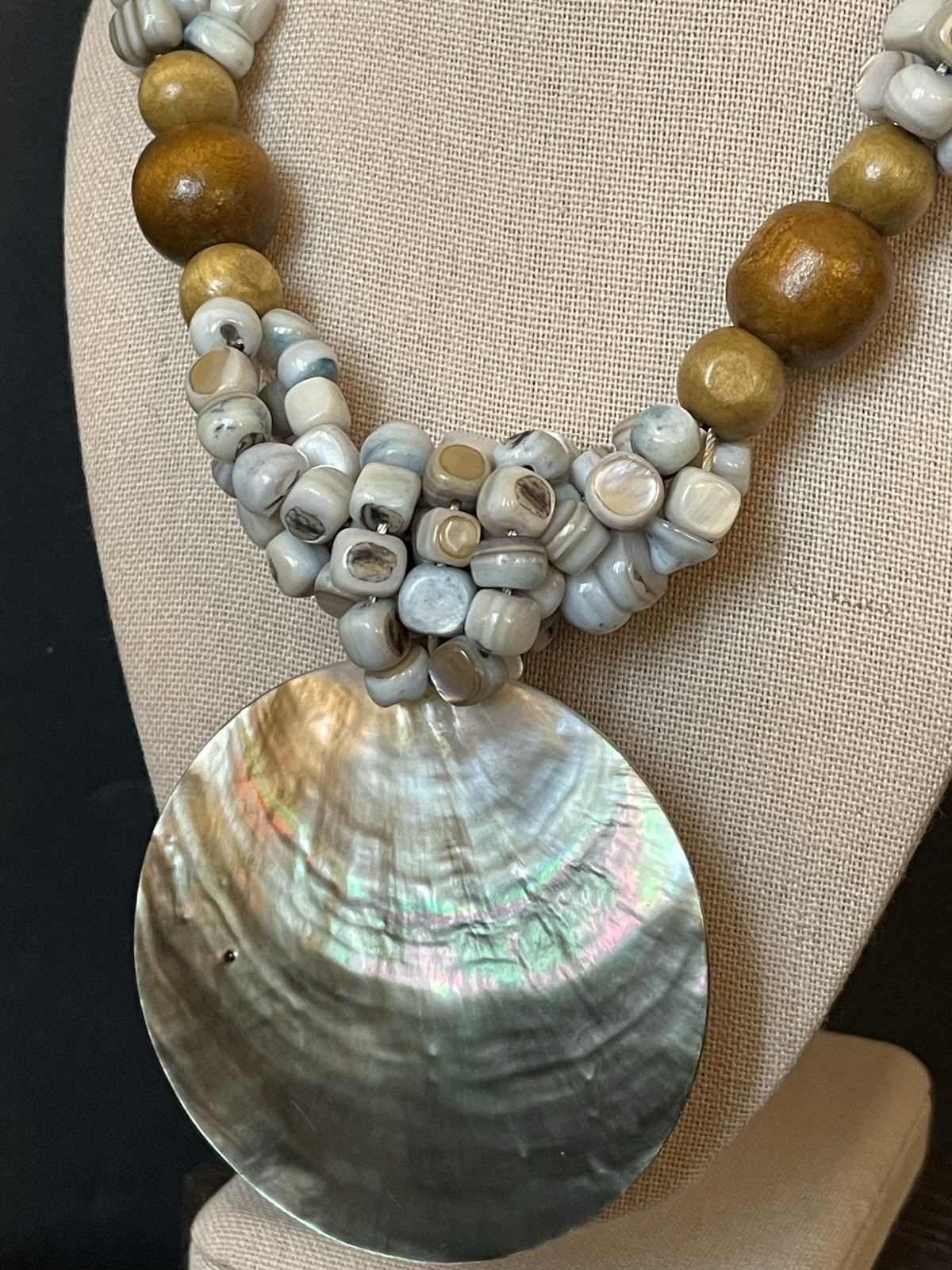 Abalone MOP Statement Necklace Multi Strand Beade… - image 8