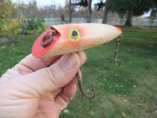 Chix Vntg 4 1/2" Pink Pearl w/ Red Head Wooden Salmon Crankbait Plug Seattle