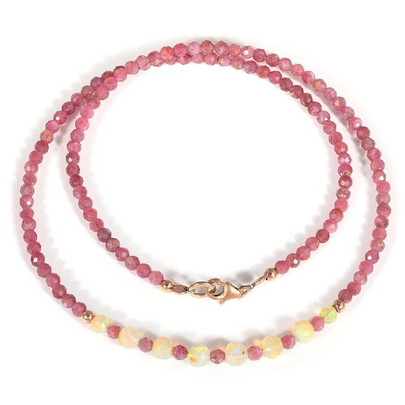 Vatslacreation Natural Ethiopian Welo Feueropal Pink Turmalin Kette 925 Silber - Bild 4 von 4