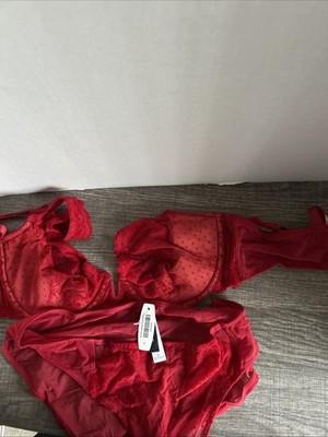￼ Adore Me Push-Up Bra Set 38C Large Bikini, Red Chili Pepper New With Tags