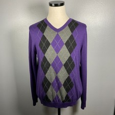 Apt. 9 Men's Large Wool/ Acrylic V-Neck Knit Argyle Pullover Sweater Knit