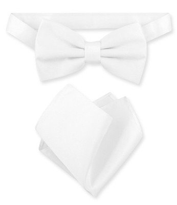 Vesuvio Napoli BowTie Solid White Color Mens Bow Tie and Handkerchief