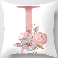 Pink Throw Pillow Covers Cute Alphabet Decorative Cushion Covers Square Letter T