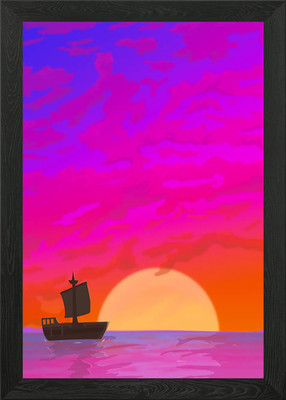 Sunset Pirate Sailboat Framed Wall Art Poster Canvas Print Picture
