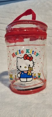 Vtg Sanrio Hello Kitty 1994 Clear Jelly Cylinder Bag Case 7x4'' Munchkin baby set