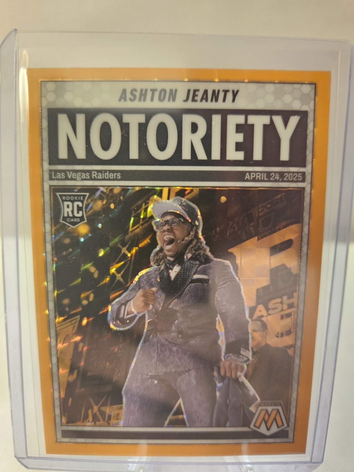 2025 Mosaic #18 Notoriety Ashton Jeanty RC Orange Fluorescent Prizm RAIDERS