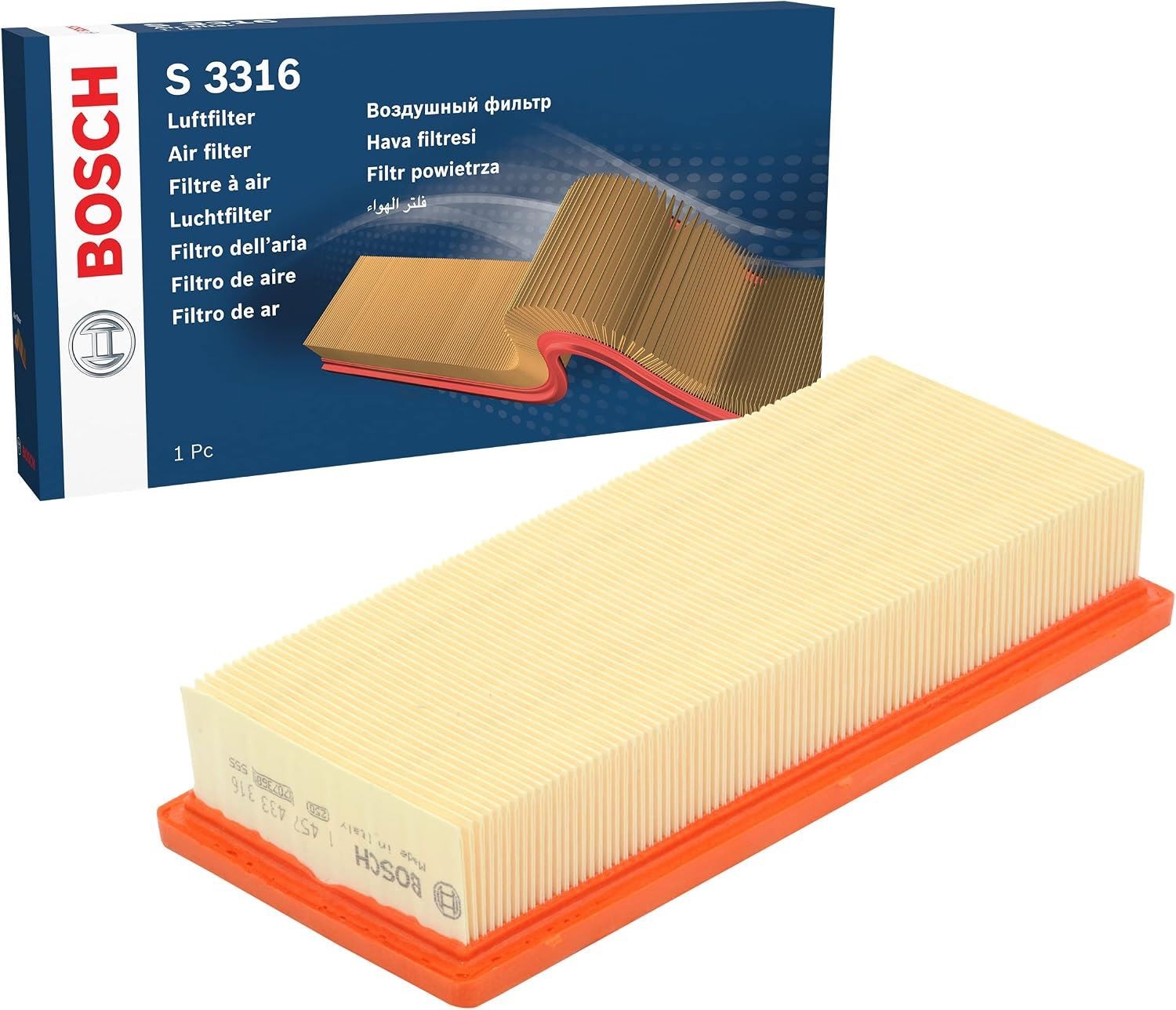 BOSCH 1457433316 Air Filter 282mm Length 50mm Height Fits Fiat Panda Punto - Image 8