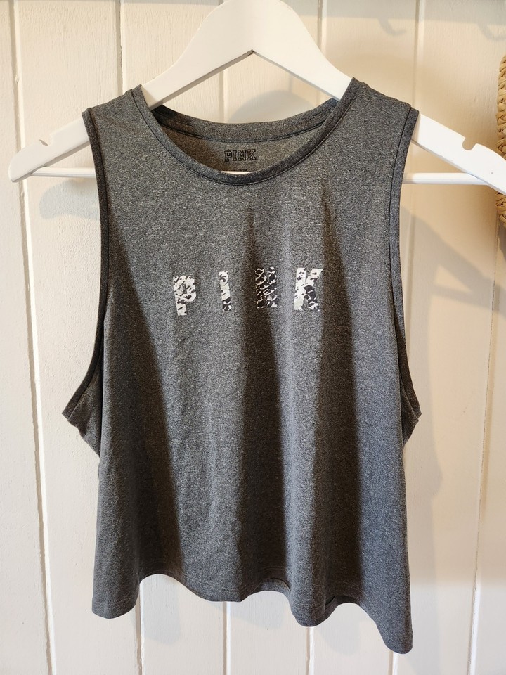 PINK activewear Crop Gym Top Grey Soft Tank Style Size S 8 - 10