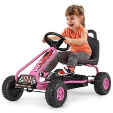 Kids Pedal Go Kart 4 Wheel Ride On Toys w/ Adjustable Seat Handbrake Red