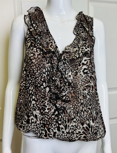 New $135 Erulla Animal Print Leopard Silk Shirt Blouse Top Clearance Medium