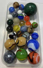 Vintage mixed lot of marbles unique lot speckled -blue orange green designs