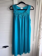 Lati Fashion Intimates Collection Teal Lace Trim Sleeveless Satin Nightgown Medi
