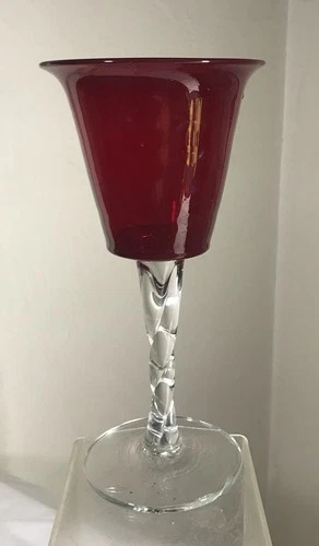 VINTAGE SIGNED BLENKO TWISTED STEM GLASS GOBLET SPECIALTY LINE REGAL 5-RE HUSTED