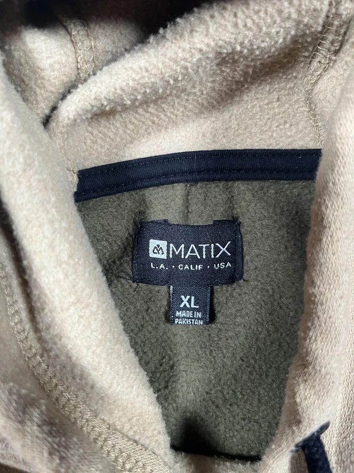Matix Hoodie Sweatshirt Mens XL Tan Green Black Colorblock Pullover Skate Logo - Image 3 of 4