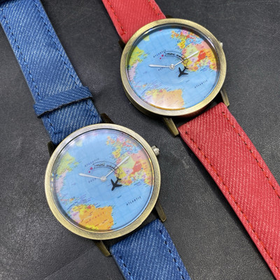 Kartenuhr x 2 Mini World bewegliche Flugzeugsekunde blau & rot Paar Geschenk siehe Video
